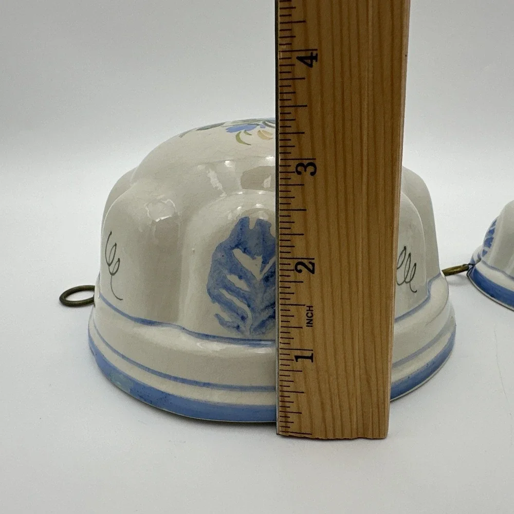 Ceramiche ABC Bassano Italy Mold Set of 2 White Blue Floral Hand Painted Vintage